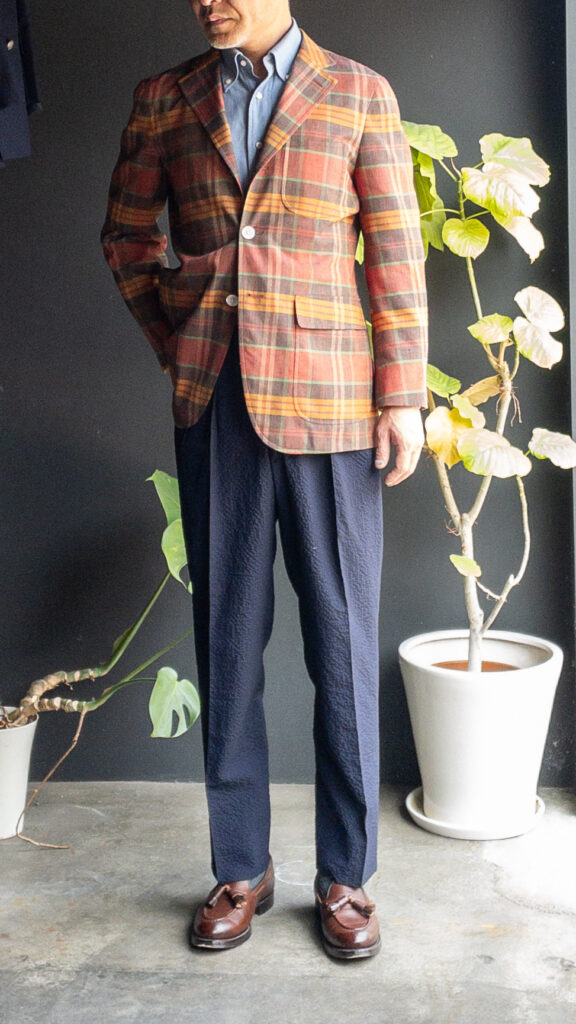 マドラスチェックジャケット＋シアサッカートラウザーズ